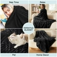thumbnail image 5 of Queen Size Blanket, 230GSM Extra Soft Lightweight Bed Blanket with Strip , Plush Fuzzy Cozy Throws for Couch, Bed, Sofa Cozy, Warm and Breathable, 90x90" Black, 5 of 7