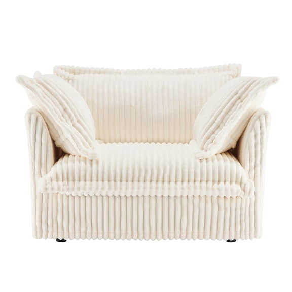 BOFANG Removable Cover Corduroy Deep Seat Single Sofa 2 Pillows,Cream