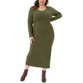 thumbnail image 2 of Agnes Orinda Women's Plus Size St. Patrick's Day Dresses Ribbed Knit Side Slit Crew Neck Long Sleeve Casual Slim Fit Bodycon Maxi Dress 2X Army Green, 2 of 5