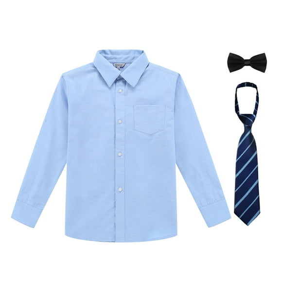 Bienzoe Boy's School Uniform Long Sleeve Button Down Oxford Shirt Pack Blue 8