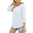 thumbnail image 4 of Diufon Womens Tops 3/4 Sleeve with Buttons Dressy Casual Blouses Soft Crewneck Shirts Fall Fashion Clothes, 4 of 9