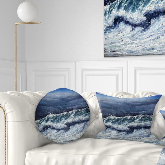 Designart Storm in Ocean - Seascape Photography Throw Pillow - 12x20