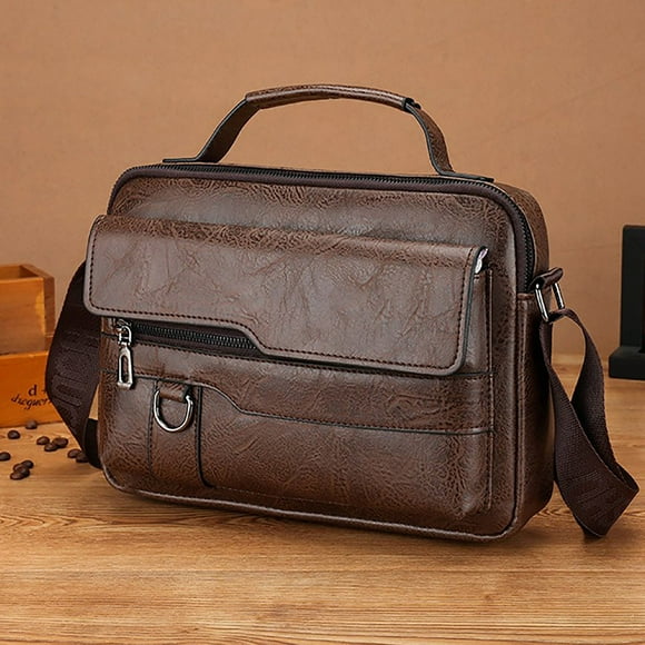 Men's Shoulder Bag Crossbody Bag Large Capacity PU Retro Briefcase Multifunctional Leather Bag Computer Bag Tote Bag with Pockets And Compartments