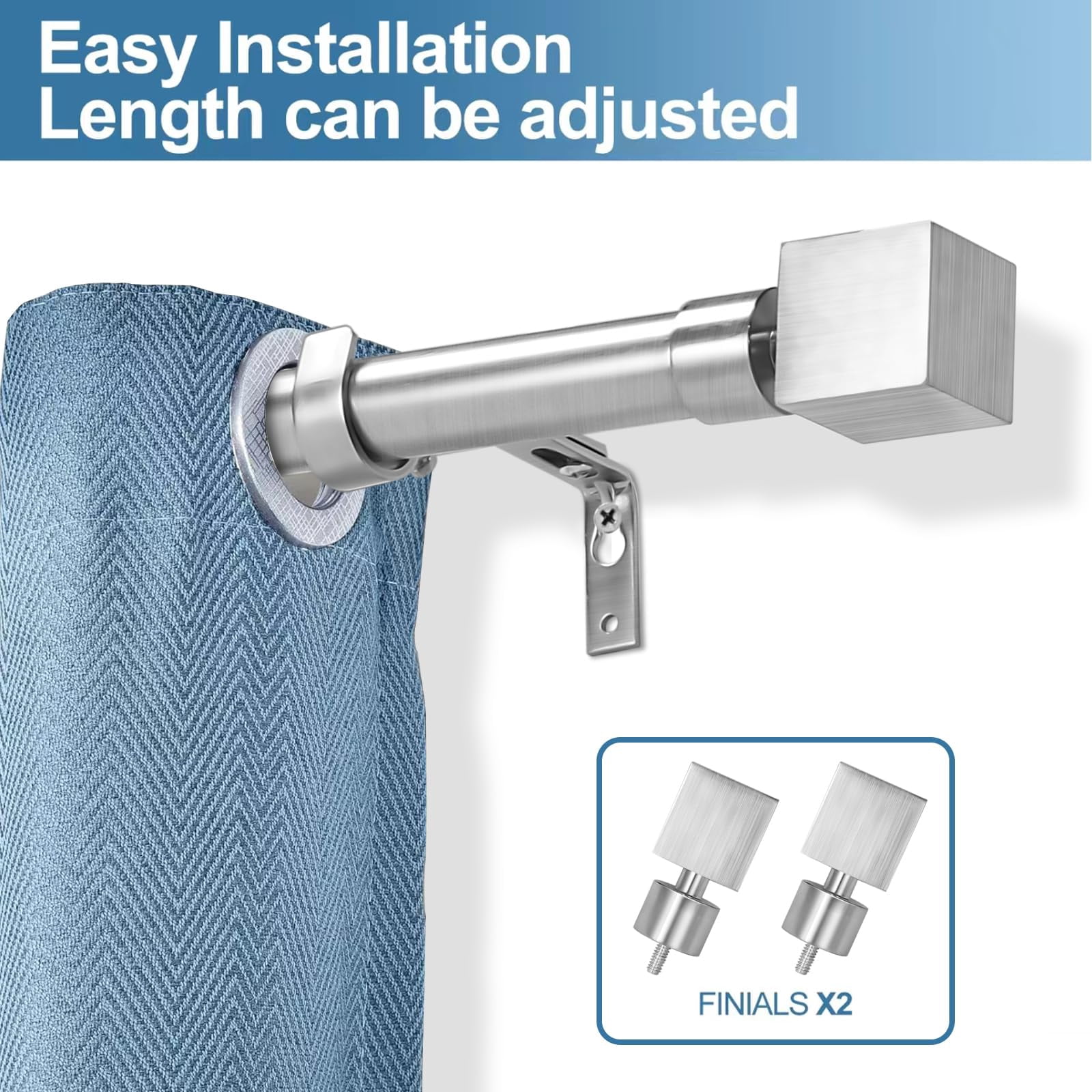 Urbanest 1" Wright Adjustable Curtain Rod, 28"-48", Brushed Steel