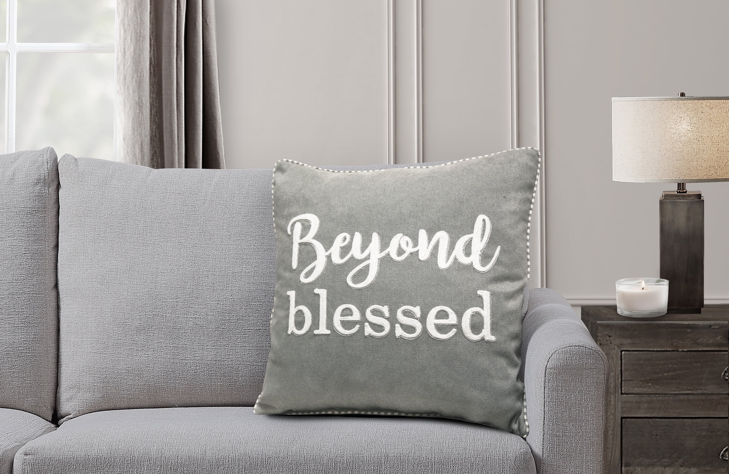 Mainstays Decorative Throw Pillow, Beyond Blessed Sentiment, Square, Grey,  18 x 18, 1Pack 
