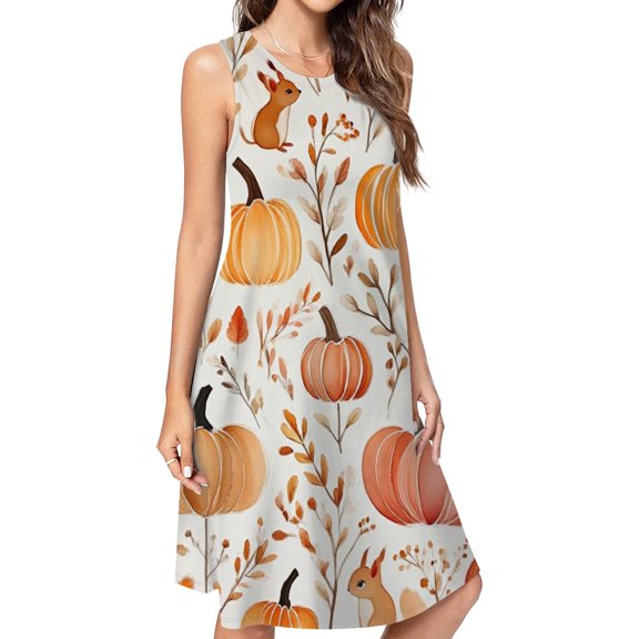 Autumn Pumpkins And Squirrels Pattern Dress Loose Women'S Dress Beach Dresses With Pockets Dresses For Womens