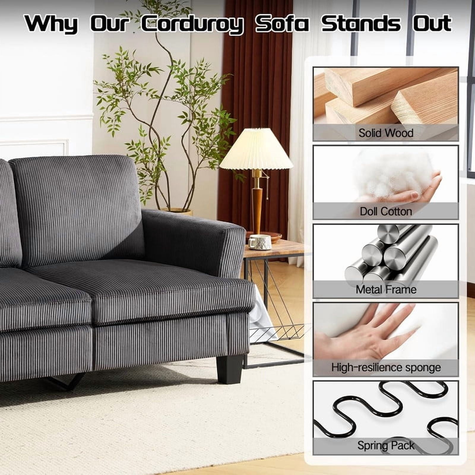 84" Modern 3-Seater Sofa, Upholstered Couch with Washable Covers and 25.6'' Deep Seat, Comfy Sofa Couch for Living Room, Bedroom, Apartment, Office