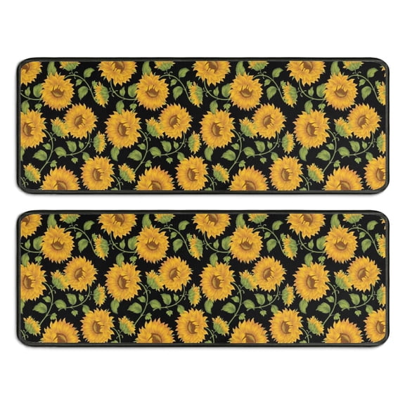Kitchen Rugs Sets Of 2,Black Sunflower Bud Pattern Anti Fatigue Kitchen Mat Rugs Non Slip Washable,Decorative Kitchen Floor Mats for Kitchen,Sink,Laundry,17"x47" 17"x47"