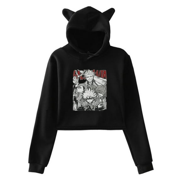Gachiakuta Anime Hoodie Female Cat Ears Hooded Sweatshirt Long Sleeve Crop Top Women's Clothes