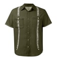 thumbnail image 2 of Fozruso Men's Short Sleeve Linen Shirt Cuban Beach Top Pocket Guayabella Shirt, 2 of 5