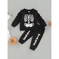 thumbnail image 2 of Qmyliery Baby Boys Pants Outfits, Skeleton Print Long Sleeve Crew Neck T-shirt with Elastic Waist Pants for Toddler, 2 of 9