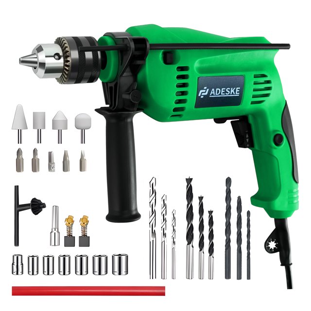 Taladro Eléctrico con Kit Completo de Accesorios (Brocas, Boquillas, Manguitos), Ideal para Reparaciones DIY, Mantenimiento del Hogar y Ensamblaje de Muebles