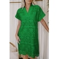 thumbnail image 3 of Women's Green Eyelet Embroidered Mini Dress – Casual Summer Style for Everyday Wear, XL, 3 of 12