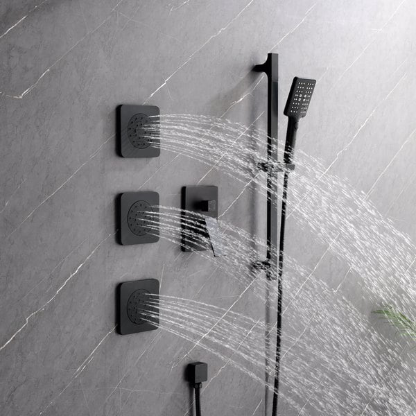 Dual-Control 3-Function Shower System with Hand Shower, 3 Bodysprays & Slide Bar – Complete Bathroom Fixture Package Includes Metal Lever Handles