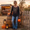 thumbnail image 3 of Womens Halloween Shirt, Floral Skeleton Ribcage Print Bell Sleeve Gothic Blouse, Spooky Season Halloween Costume Top for Women, 3 of 6