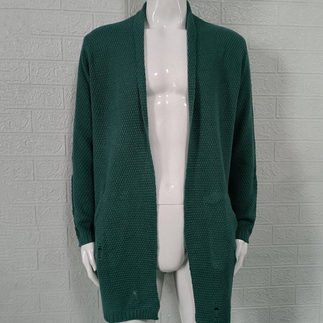 Suéter de otoño e invierno para hombre, cárdigan largo y holgado, chaqueta de punto, suéter musculoso para hombre