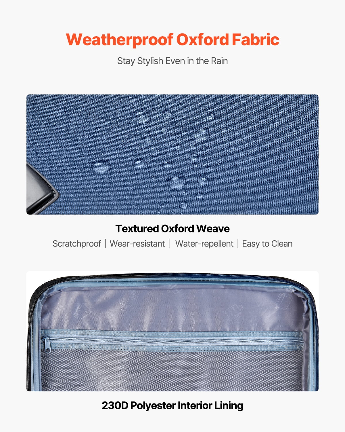 VEVOR Softside Expandable Luggage with Spinner Wheels, 20-Inch Softside Carry on Luggage, Lightweight Checked Suitcase with Expandable Zippered Pocket and TSA Lock, Blue