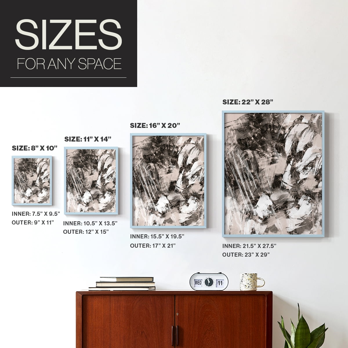 Blush Blackboard I Framed Print in Blue Solid Wood Framed Print No Nail Hanging
