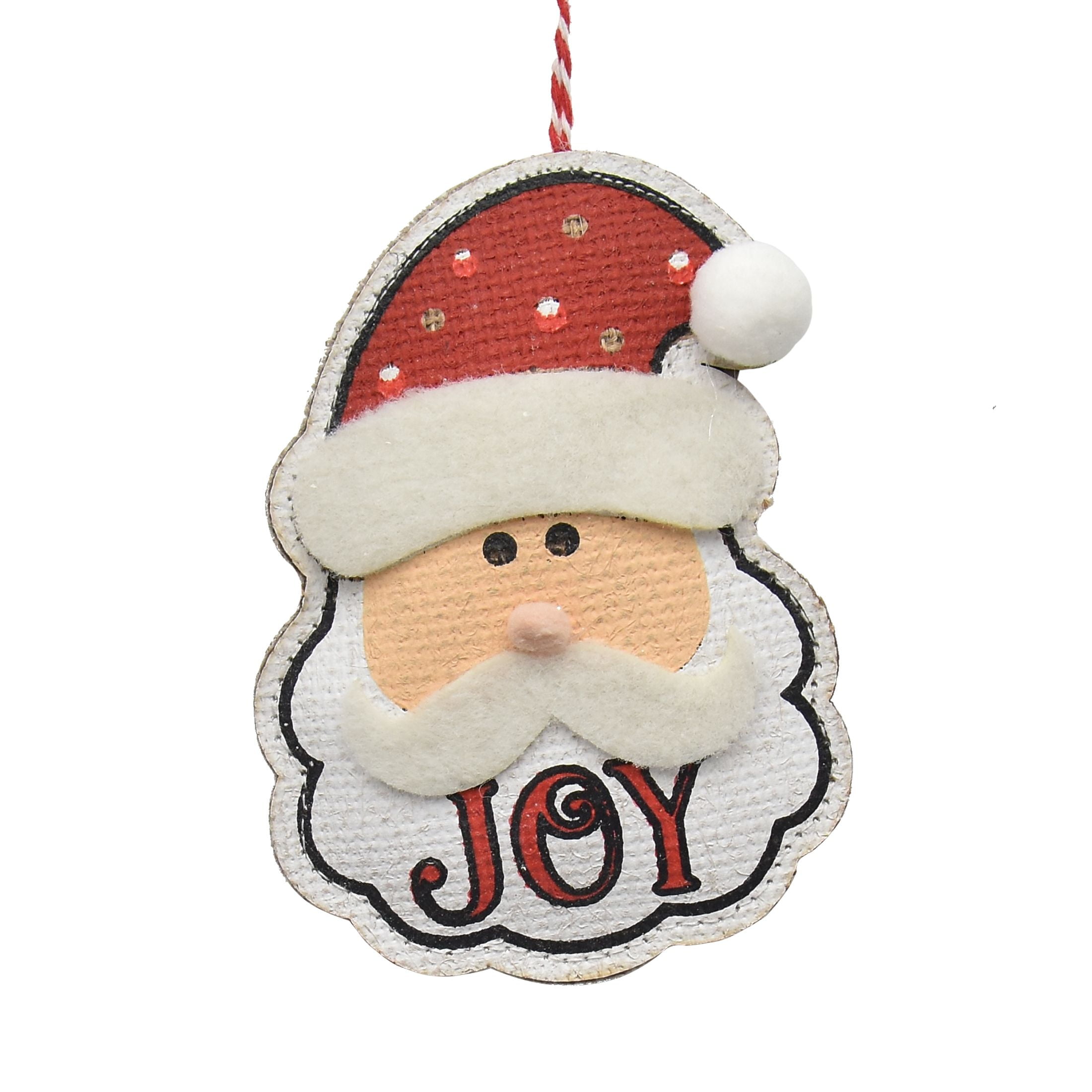 Holiday Time 4ast Red and White Santa Snowman Gnome Pattern Burlap Ornament Set
