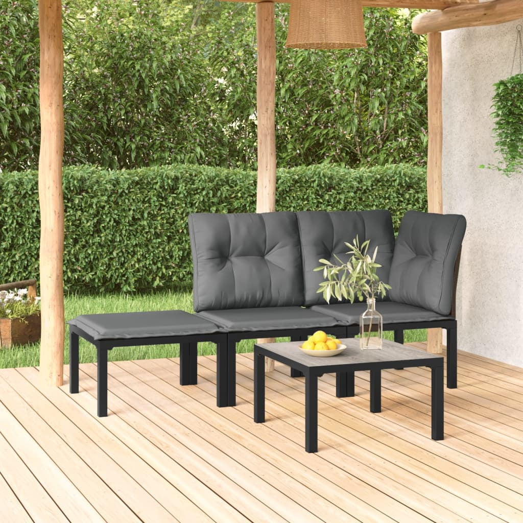 Gecheer 4 Piece Patio Set Black and Gray Poly Rattan