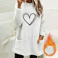thumbnail image 2 of WRKEKC Sweaters for Women Trendy Fall Winter Fleece Crew Neck Heart Print Pocket Long Sleeve Thickened Warm Top, 2 of 4