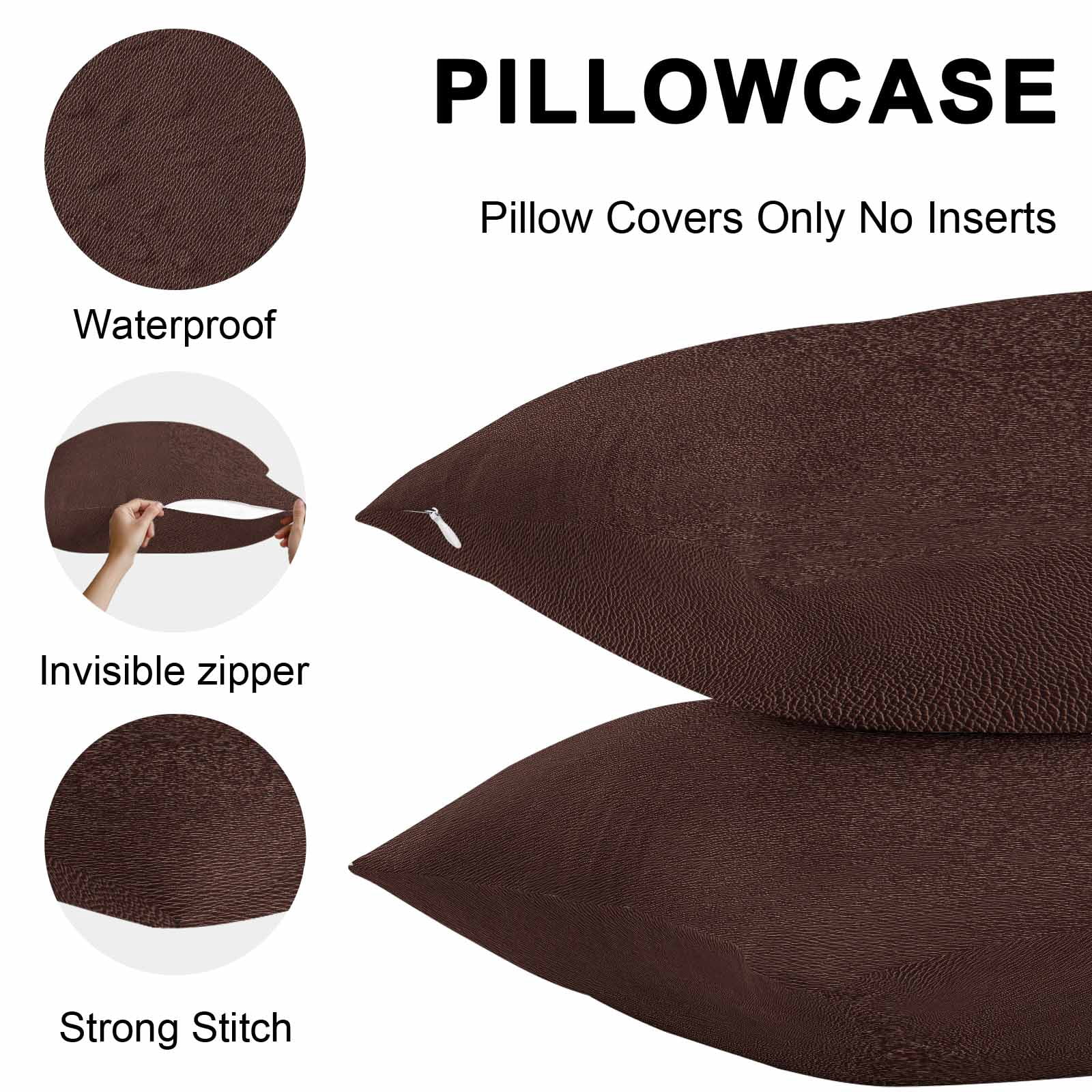 Solid Brown Outdoor Pillow Covers 16x16 Inch Throw Pillow Covers Set of 2 Waterproof Decorative Pillow Cases Vintage Minimalism Abstract Denim Pattern Cushion Covers for Patio Furniture Garden Couch