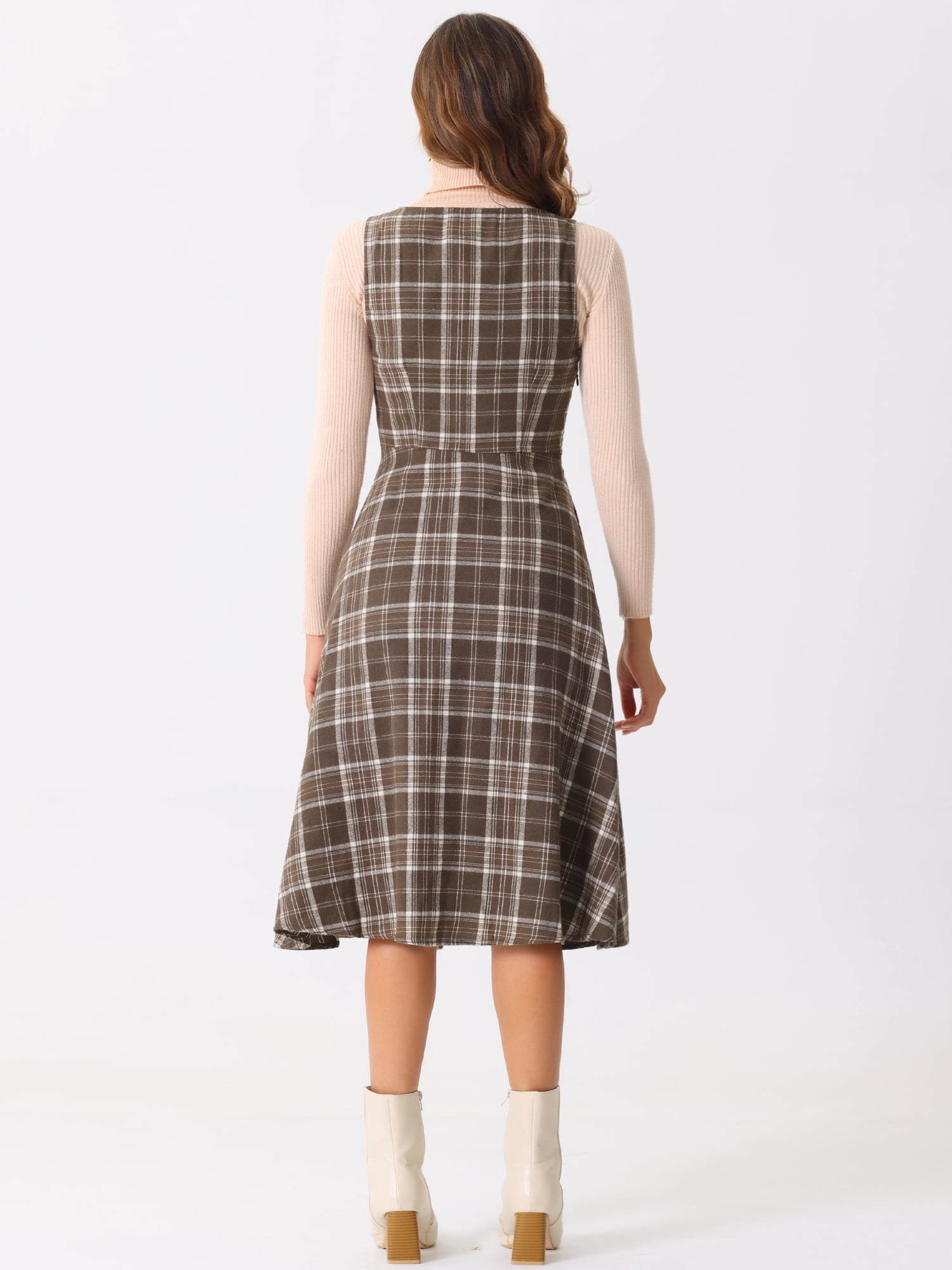 DARING DIVA Women's Vintage Sleeveless A Line Midi Pinafore Dress S Brown