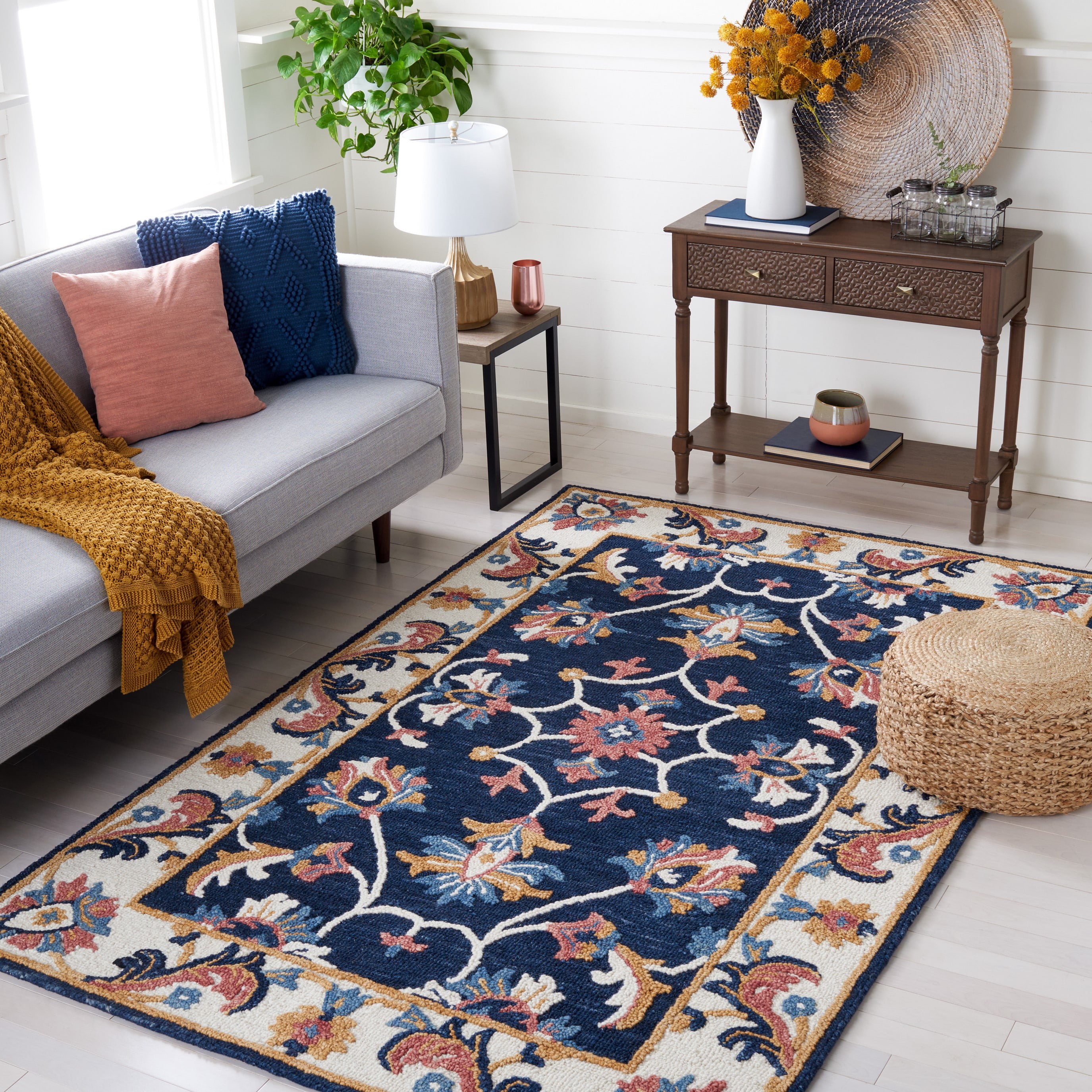 SAFAVIEH Blossom Rodge Floral Area Rug, Blue/Ivory, 5' x 8'