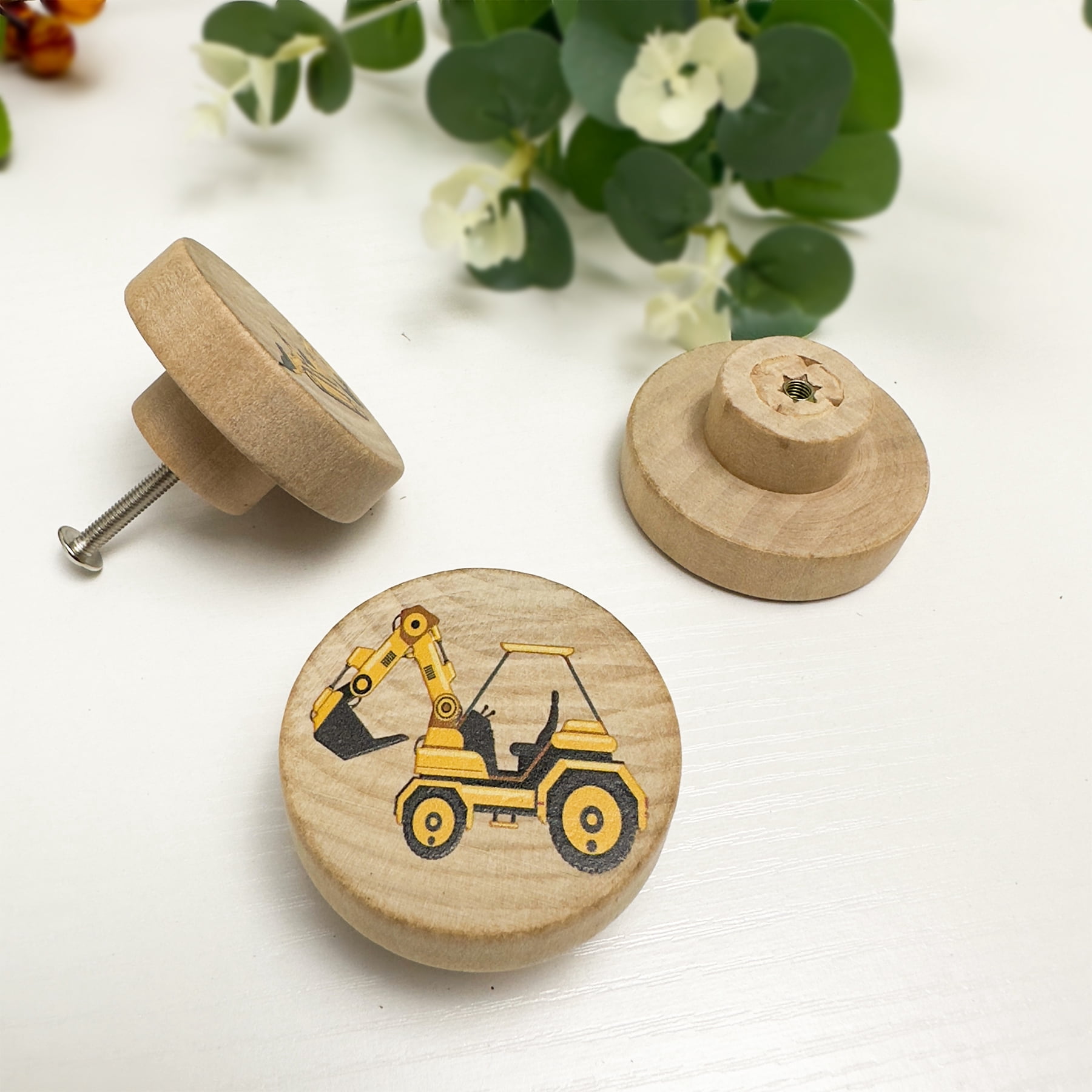 Jamjam Set of 8 Wooden Construction Vehicle Digger Vehicle Theme Boys Bedroom Furniture Cabinet Dresser Drawer Knobs and Pulls 1.8 X 1.8 Inches