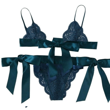 SXcggal Women Bra Sexy Underpant Scalloped Trim Tie Side Lace Set Lingerie Bow Sexy Fashionable Breathable Women Nightgown