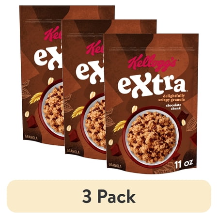 (3 pack) Kellogg's Extra Granola, Whole Grain, On-the-Go Snacks, Chocolate Chunk, 11oz Bag (1 Bag)