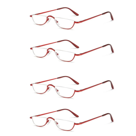 REAVEE Half Reading Glasses - 4 Pairs Half Rim Metal Frame Glasses Spring Hinge Readers for Men and Women Red