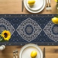 thumbnail image 4 of Boho Flower Table Runner, Navy Blue Bohemia Geometric Tribal Ethnic Kitchen Table Runners Dress Scarves for Table Decorations Party/Restaurant/Indoor Outdoor Use, 18x72in, 4 of 9