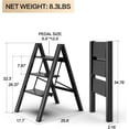 thumbnail image 4 of 3 Step Ladder, Aluminum Folding Step Stool with Anti-Slip Sturdy and Wide Pedal, Lightweight Portable Stepladder for Home and Kitchen Use Space Saving, Black, 330 lbs, 4 of 12