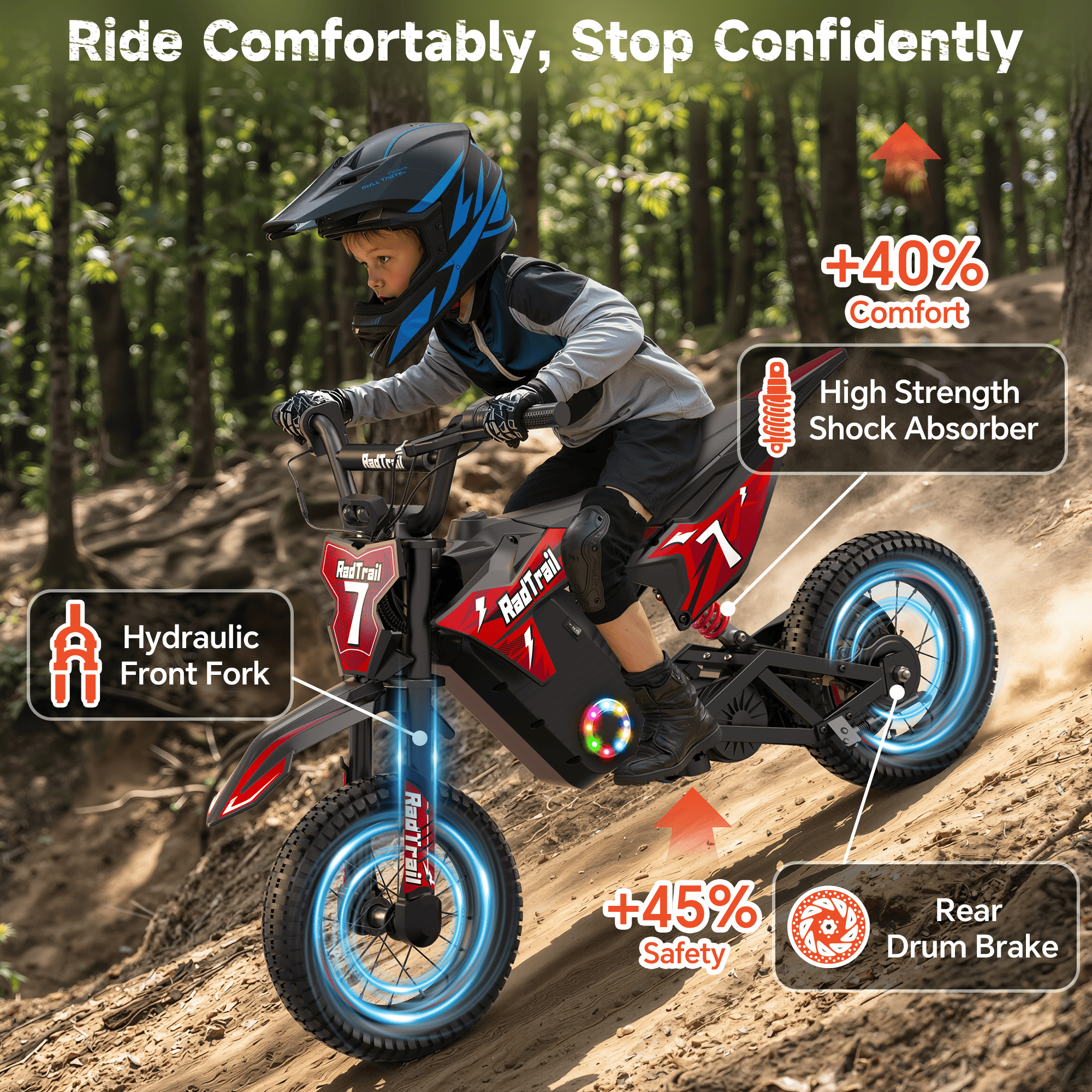 East doll 36V Electric Dirt Bike for Kids, Peak 700W Kids Electric Dirt Bikes, Electric Kids Dirt Bike for Boys Girls Aged 4-8Y, 3-Speed, Max 15.5 Mph, 13.7 Miles Long Range, 3 Light Modes, Red