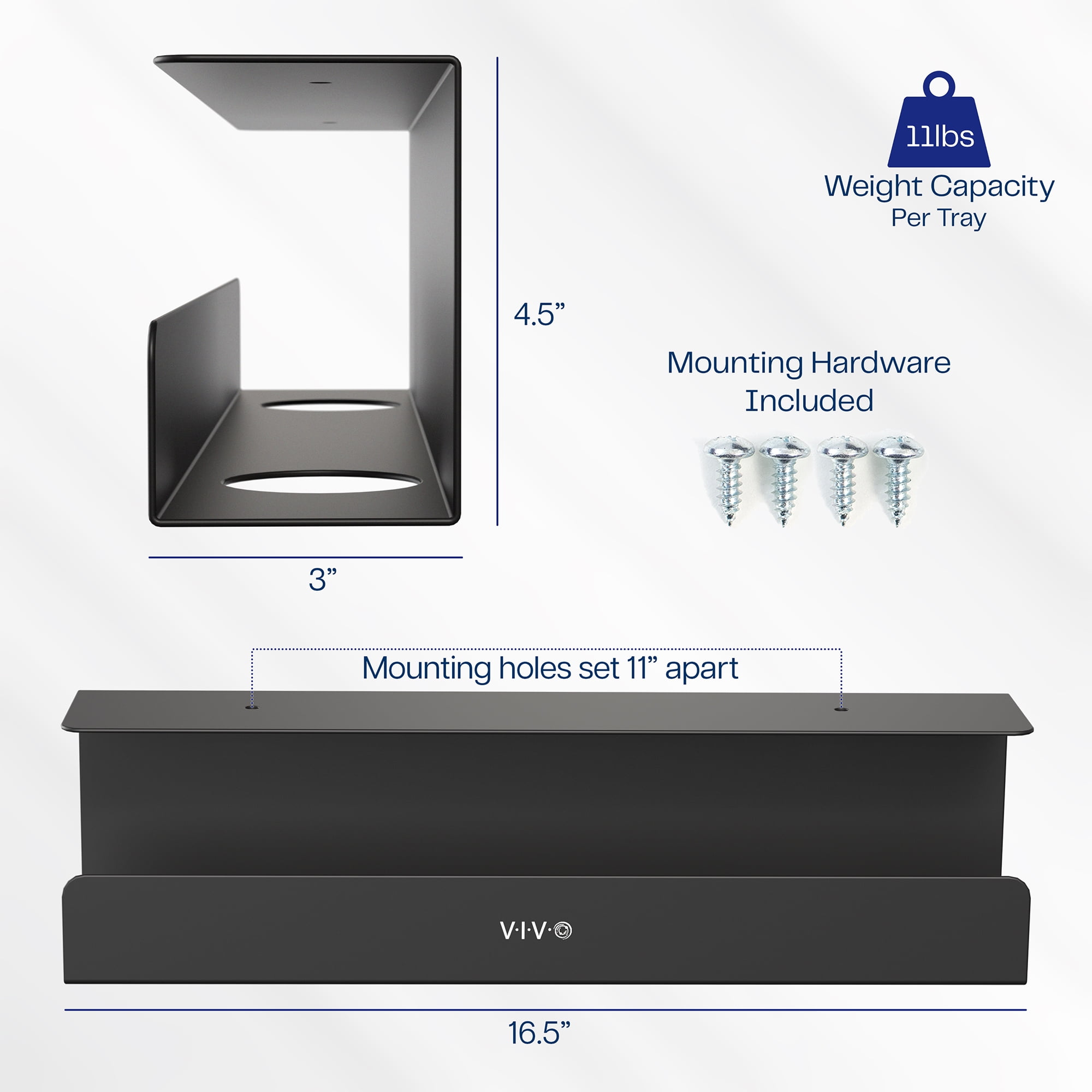 VIVO Black Dual Under Desk 17" Cable Management Trays, Wire Organizers (2 Pack)