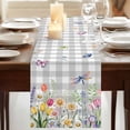 thumbnail image 3 of Wildflowers 70 Inch Table Runner, Spring Watercolor Tulip Floral Leaf Grey Plaid Farmhouse Dresser Scarf Cotton & Linen Tablerunner for Dining/Kitchen Island/Holiday Party Décor 13" x 70", 3 of 9