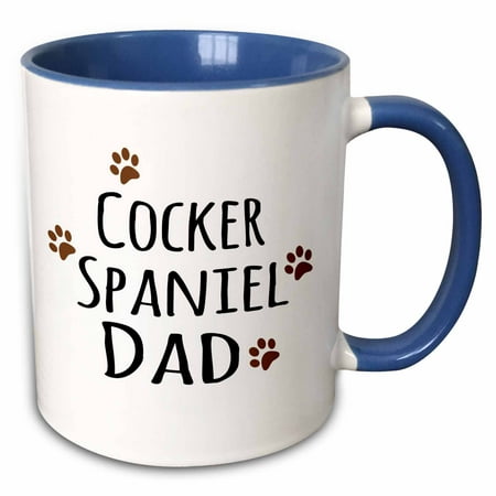 

3dRose Cocker Spaniel Dog Dad - Doggie by breed - brown muddy paw prints love - doggy lover - pet owner - Two Tone Blue Mug 11-ounce