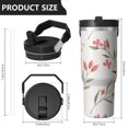 thumbnail image 4 of Floral 30oz Handheld Travel Tumbler with Handle – Double Wall Stainless Steel Insulated Cup, Flip Straw Lid, Leak-Proof & BPA-Free, Durable Hot & Cold Drink Mug,Thanksgiving, Xmas, Spring ,Flower, 4 of 6