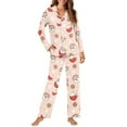 thumbnail image 4 of DISNIMO Santa Claus Snowflake Printed Women Two Piece Pajama Sets Long Sleeve Button Up Sleepwear Soft Comfy Lounge with Matching Long Pants V Neck Nightwear Christmas Loungewear, 4 of 7