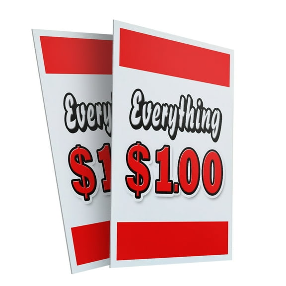 Everything 1 Dollar (2-PACK) 24" x 36" Plastic Signs | Sign Insert 4mm Corrugated Plastic Signs Storefront Window Poster