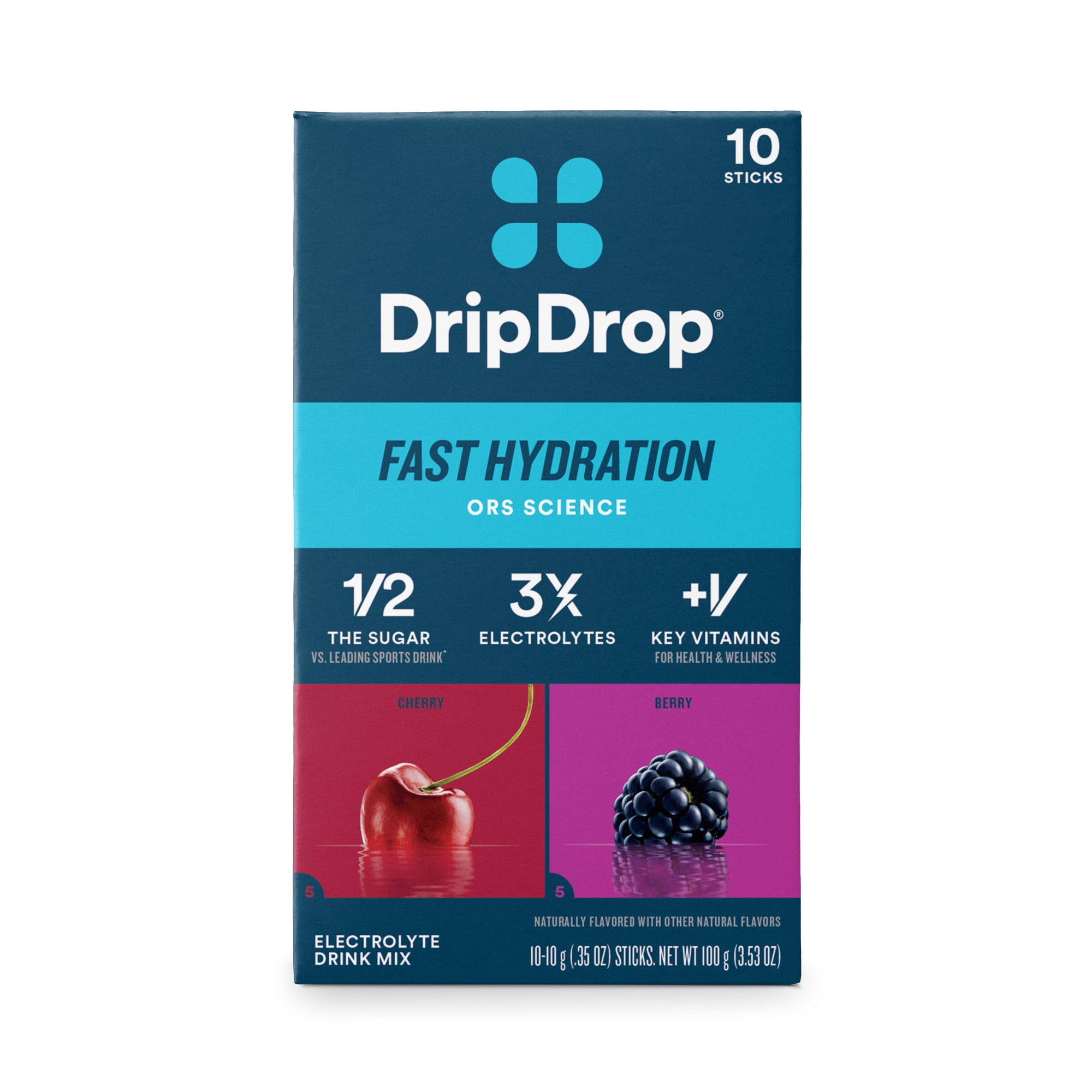 DripDrop Classic Fast Hydration - Cherry and Berry Electrolyte Powder Drink Mix, 10 Count