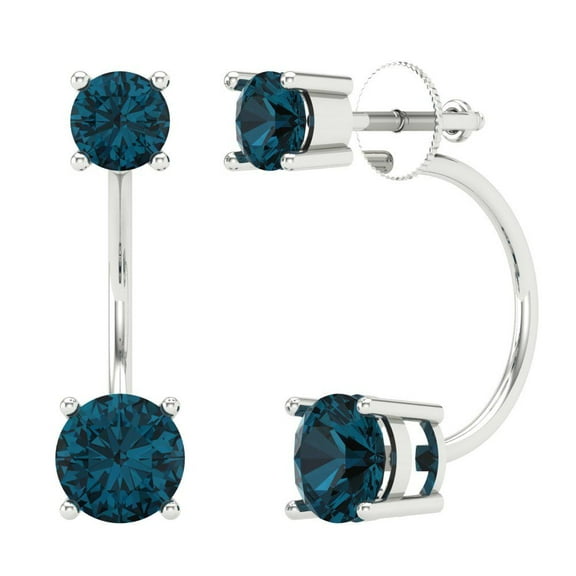 3 ct Screw-Back Stud Earrings for Women | 6.5mm Round Cut Natural London Blue Topaz | 18K White Gold