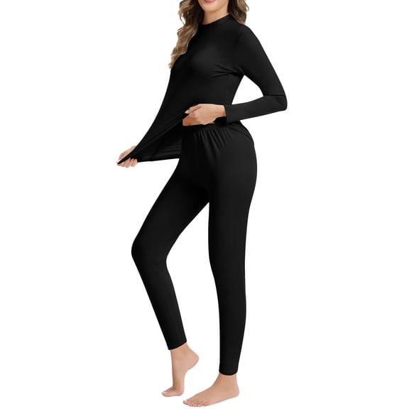 COMFREE Mock Neck Thermal Underwear Set for Women Ultra Soft Long Johns Top and Bottom for Cold Weather
