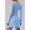 thumbnail image 3 of Robe à Manches Longues pour Femmes avec Encolure en Cœur, Fente Latérale, Extensible, Évasée, Mini Robe, 3 of 6
