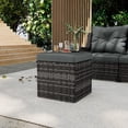 thumbnail image 6 of 2 PCS Outdoor Patio Ottoman, All-Weather Grey Brown Wicker Rattan Outdoor Footstool Footrest Seat with Dark Grey Cushion, 6 of 8
