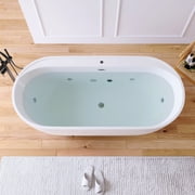 MEDUNJESS 67 Freestanding Air Jet Whirlpool Bathtub Luxury Acrylic Soaking Tub with Overflow and Drain,White