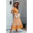 thumbnail image 2 of Robes Femmes-Été Décontracté Manches Courtes Taille Haute Col en V Imprimé Floral Robe Maxi Boutonnée, 2 of 7