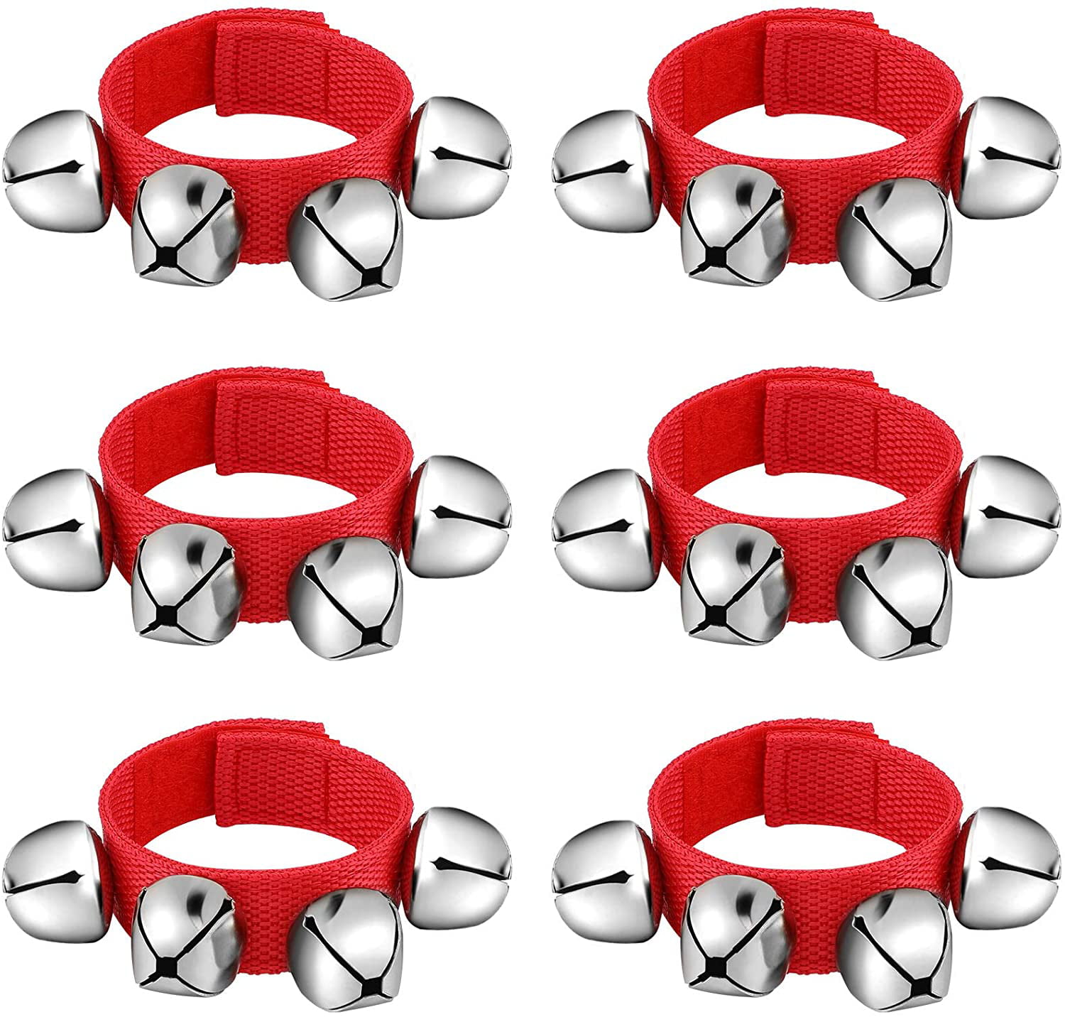 6 Pieces Christmas Band Wrist Bells Bracelets Jingle Musical Ankle Bells Instrument Percussion Rhythm for Christmas Party Favors Festival Accessories Red 