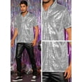 thumbnail image 5 of Unique Bargains Men's Sequin Polo Sparkle Short Sleeves Club Party Shiny Golf Shirts S Silver, 5 of 6